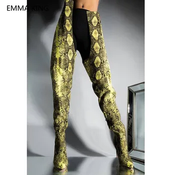 

Rushed Arrival 2019 Winter Boots Women Snake Print Waist Pants High Over the Knee Boots Sexy High Heels Nightclub Ladies Shoes