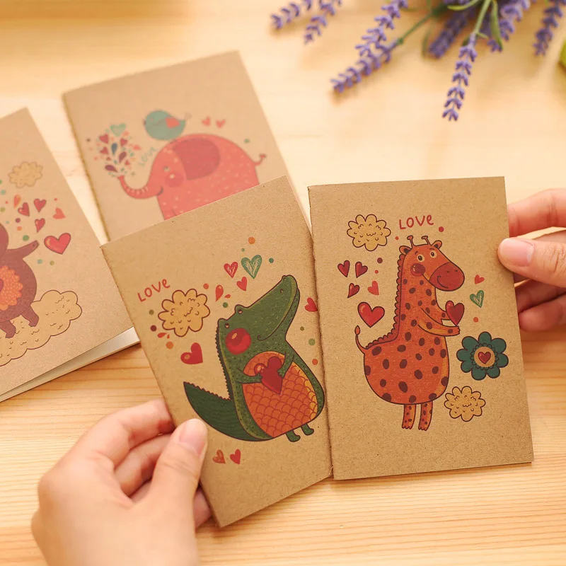 

4 PCS Mini Blank Notebook Office Supplies School Creative Kraft Paper Cat and Circus Style Filofax Notepad Diary Students