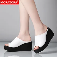 MORAZORA/Новинка г. обувь из натуральной кожи, женские сандалии, летние сандалии с открытым носком, повседневная обувь на танкетке, обувь на платформе, женские Тапочки
