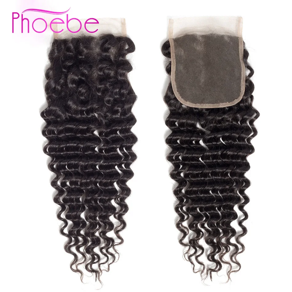 

Phoebe Hair 1 Pcs 4x4 Malaysian Deep Wave 100% Human Hair Swiss Lace Closure Non Remy Hair 8-20 Inch Natural Color Free Shipping