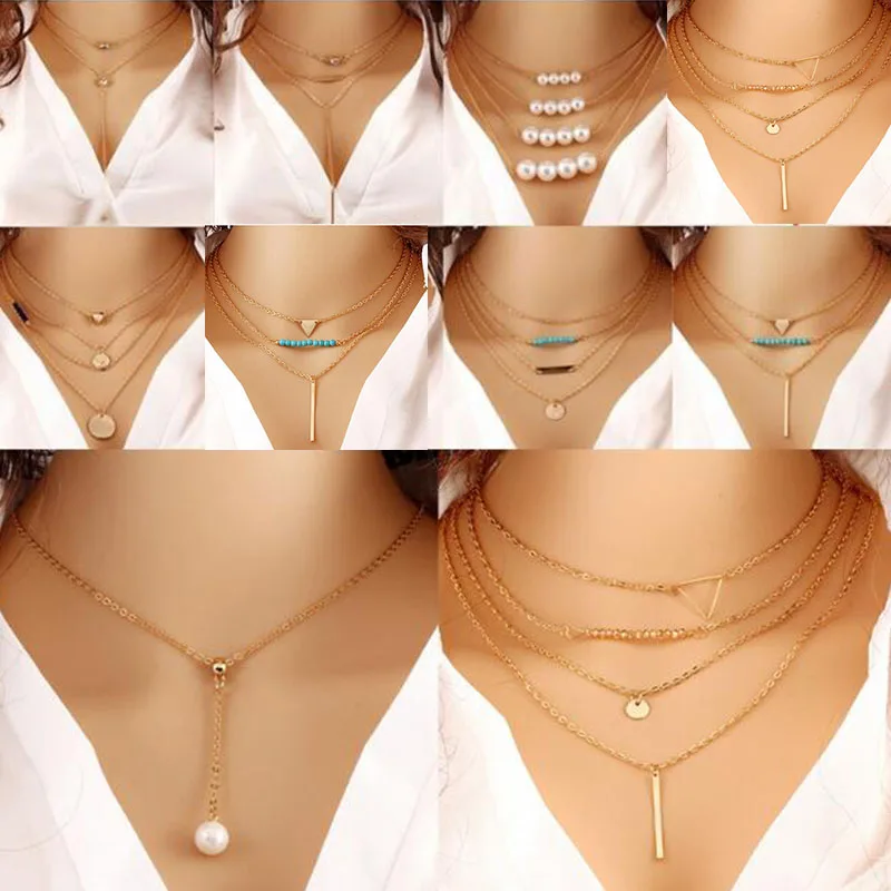 

2017 LNRRABC 1PC New Necklace for Women Pendant Metal Diverse Multiple Layers Solid Color