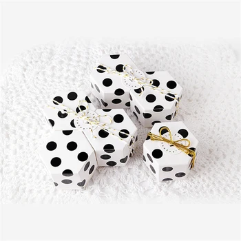

50pcs Small Black Dot Hexagon Candy Box Cookie Chocolate Wedding Favor Decoration Birthday Christmas Party Kids Show Supplies