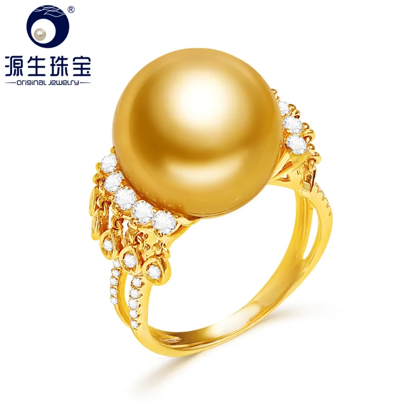 YS 14 К Solid Gold Обручение кольцо 13-14 мм натуральной морской перлы южного моря кольцо Fine Jewelry