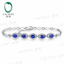 CaiMao 18KT/750 White Gold 1.82 ct Natural Blue Sapphire & 0.28 ct Full Cut Diamond Engagement Gemstone Bracelets Jewelry