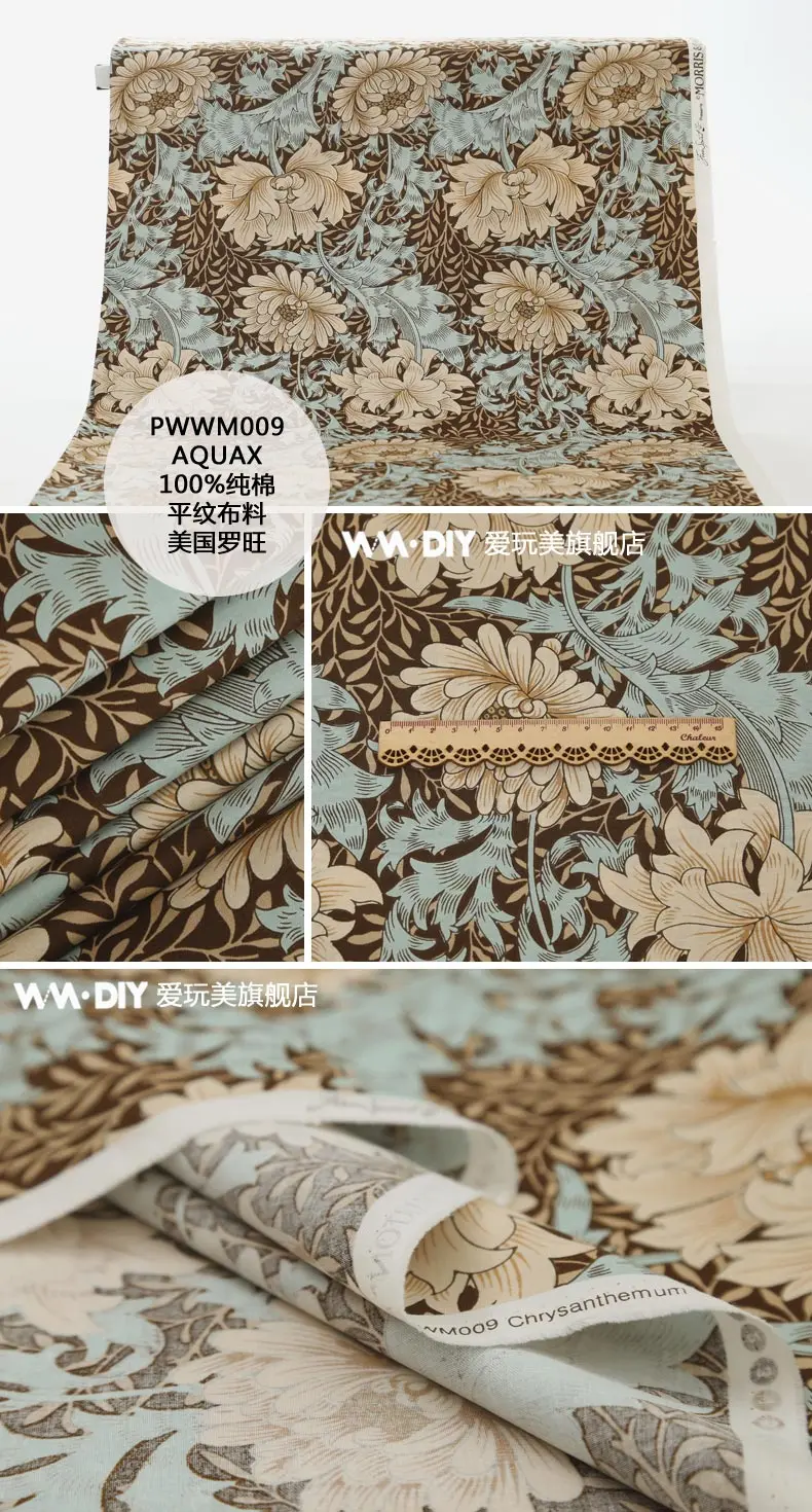 Ткань с принтом Морриса, импортная американская хлопковая ткань, ткань для стеганого одеяла, ткань кентерберри, рябина, 1/4 ярдов
