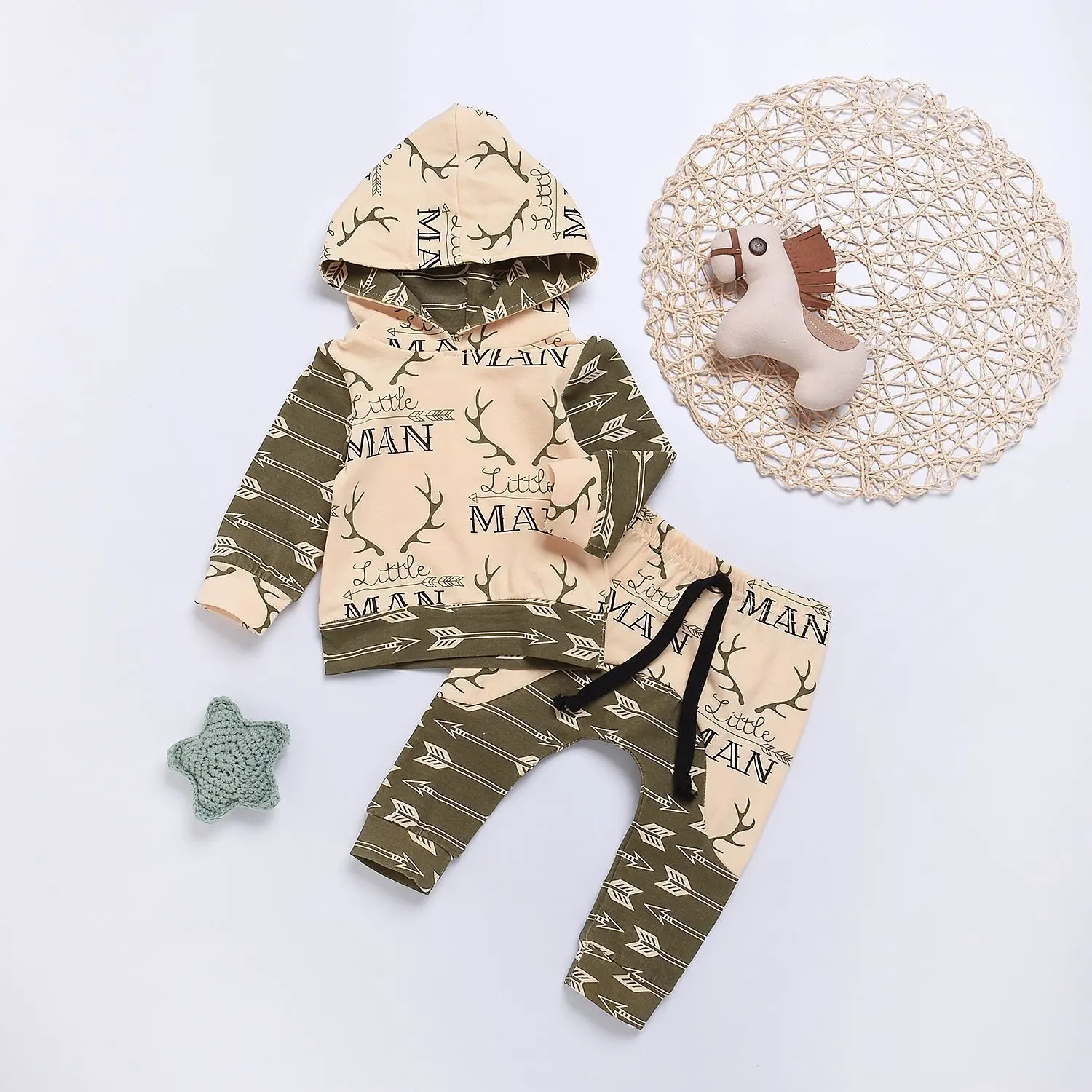 

Newborn Infant Baby Boys Clothes Sets Soft Cotton Deer print Hooded Sweatershirt+Trousers Sports Suit for Outfits 2pcs set 0-24M