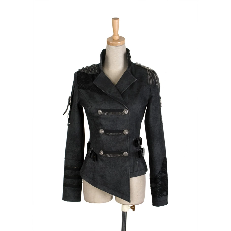Gothic Handsome Military Punk Black Coat Women Steampunk Cool