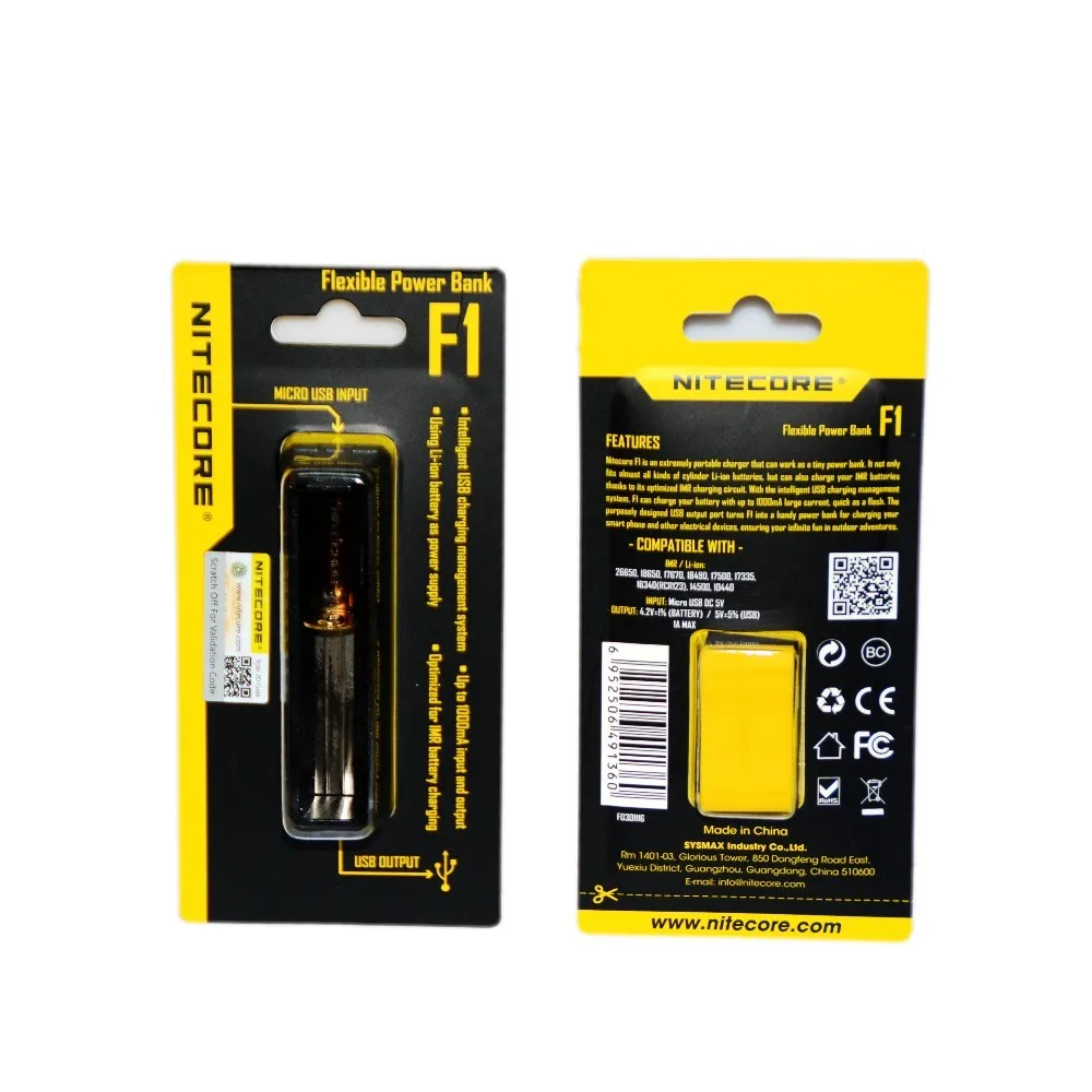 NITECORE F1 5V 1A USB интеллигентая(ый) палец литиевая Батарея Зарядное устройство на открытом воздухе Мощность банка для 18650 10440 14500