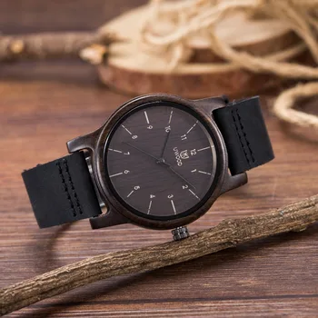 

2018 Hot Fashion Unisex UW3008 Quartz Wooden Watch Men Casual Male Gentlemen Classic Leather Wristwatch Sports Military Men`s