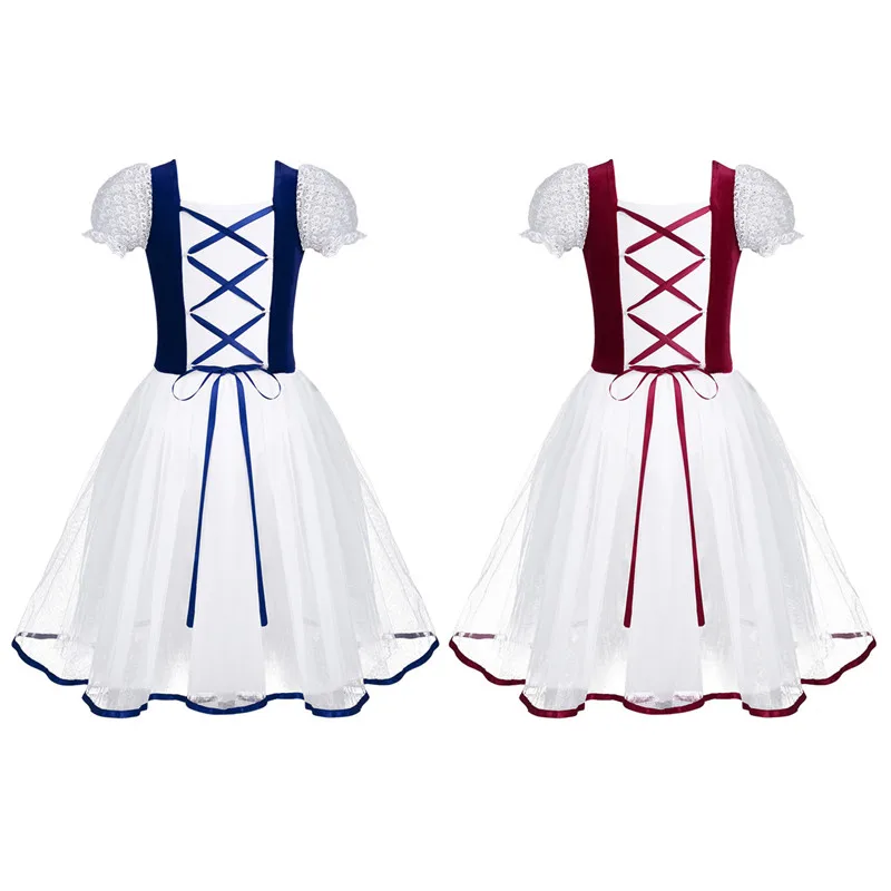 Teen Girls Professional Ballet Dresses Velvet Long Tulle Skating Dress 3-12Years Kids Ballet Dance Gymnastics Leotard Tutu Dress
