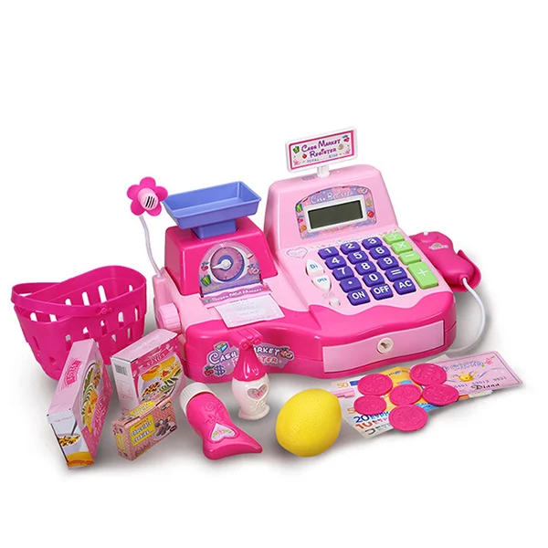 Младенческая сияющая кассовая игрушка 18 шт. имитация супермаркета кассовый аппарат Игрушка розовая детская обучающая игрушка полнофункциональная - Цвет: pink