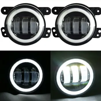 

4inch Round LED Fog Lights Offroad Lamps Front Bumper Lights White Halo Ring DRL for Jeep Wrangler JK JKU TJ LJ