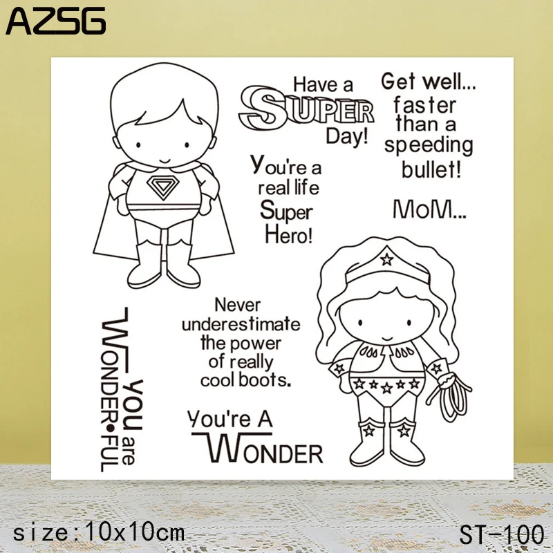

AZSG Superman Wonder Woman Clear Stamps/Seals For DIY Scrapbooking/Card Making/Album Decorative Silicone Stamp Crafts