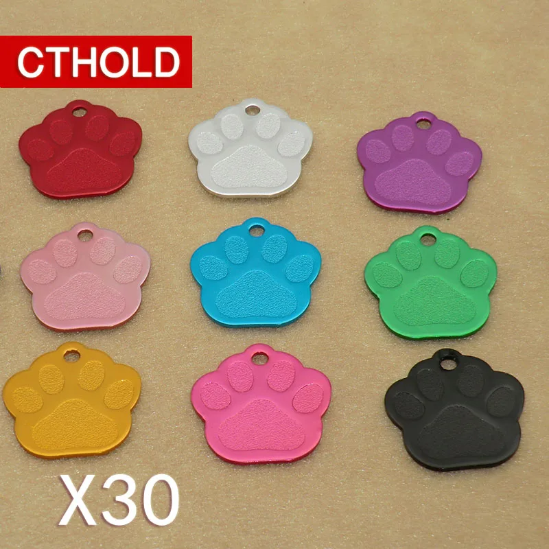 

CTHOLD 30pcs Dogs 3D Paws Collars cat Dog Name Phone personalized Dogs ID Tag Cats Collar Wholesale Pet Product Anti-lost