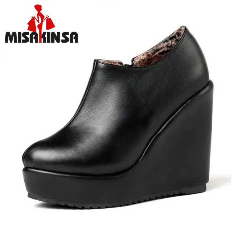 

MISAKINSA Size 32-43 Women High Heels Boot Platform Wedges Women Shoes Zipper Sexy Woman Ankle Boots Party Club Ladies Footwear