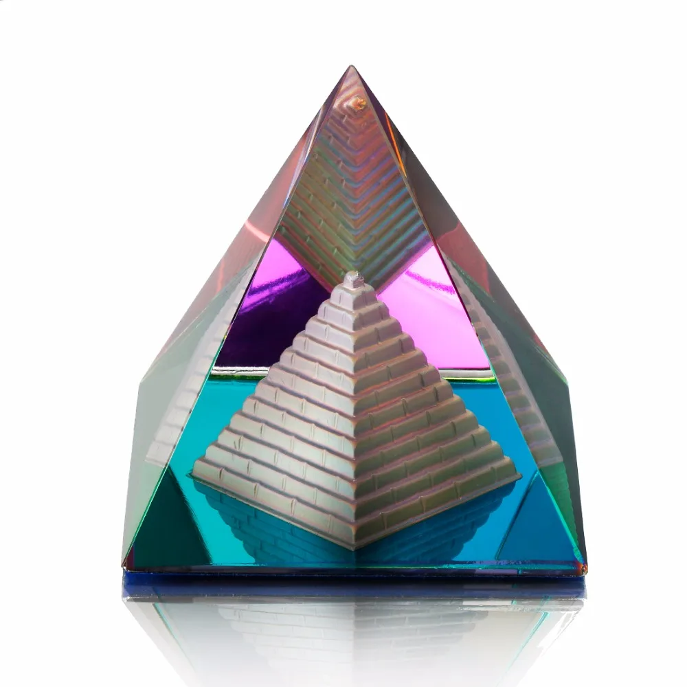  H&D 3.5'' Egypt Egyptian Natural Multi Color Crystal Pyramid Home Desk Decor Gift Living Room Decor
