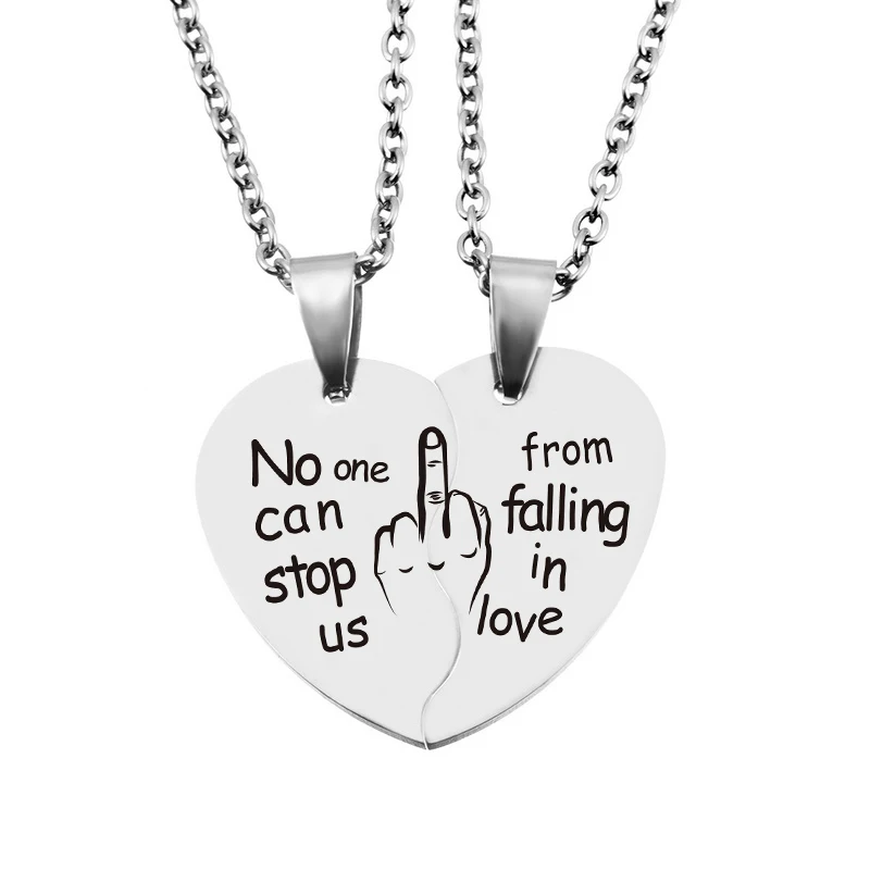 

LASPERAL 2PCs Carved Love Letter Heart Pendant Necklaces Set Stainless Steel Necklaces For Women Men Love Valentines Day Gift
