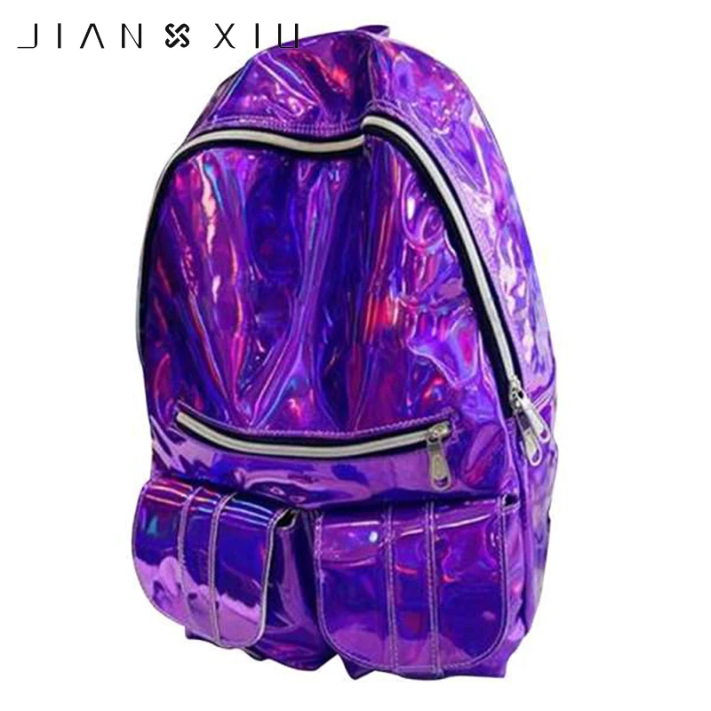 

JIANXIU Holographic Backpack Bag Laser Daypack For Teenage Boys Girls Students School Bag Backpack PU Leather Hologram Bags