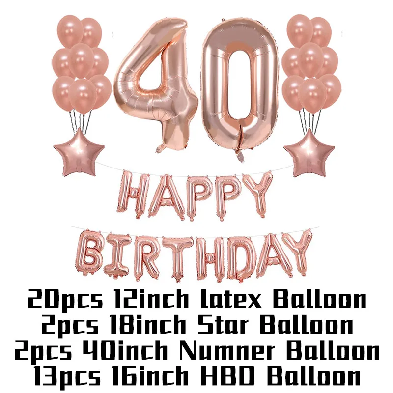Розовое золото 40 дюймов фольги Воздушные шары День рождения украшения для взрослых шампанское с днем рождения надувные шары для вечеринки свадьбы юбилей - Цвет: 40 Birthday Set