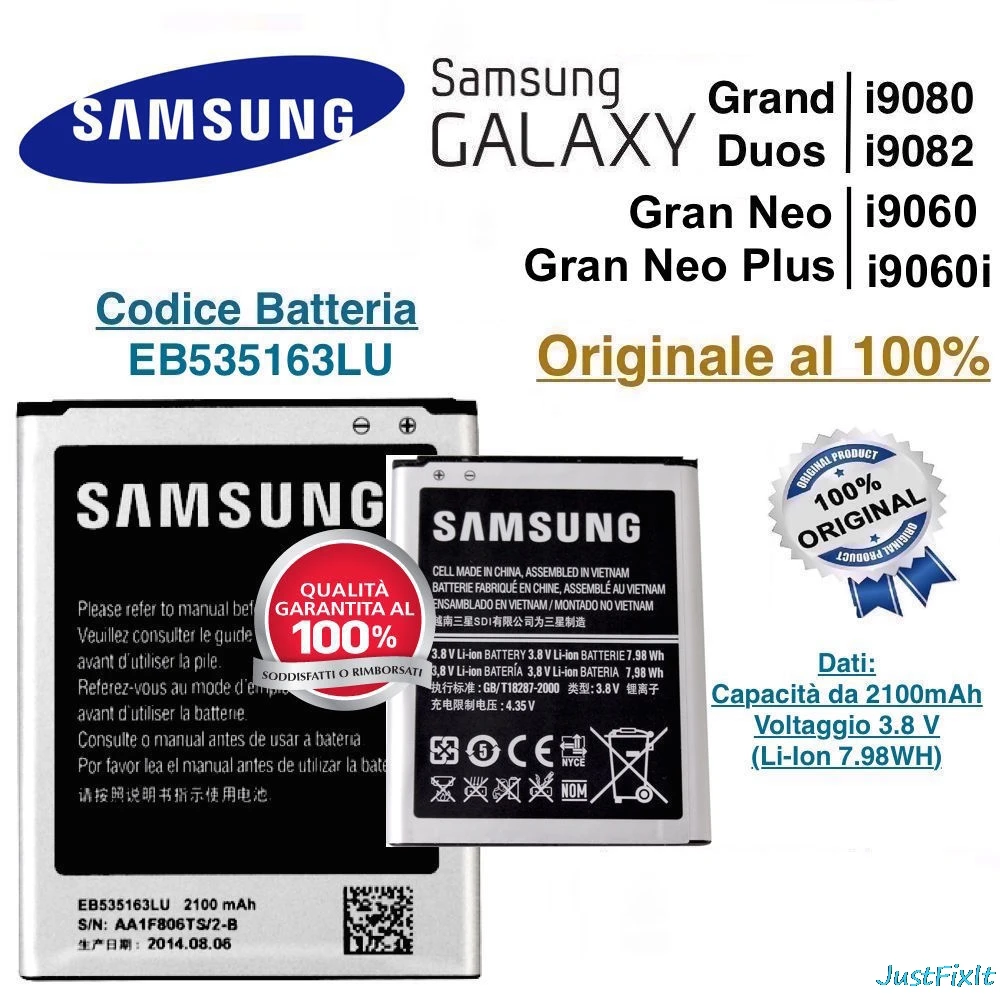 

EB535163LU 100% Original Replacement Battery For Samsung Galaxy Grand DUOS I9082 I9080 I879 I9118 Phone Battery 2100mAh