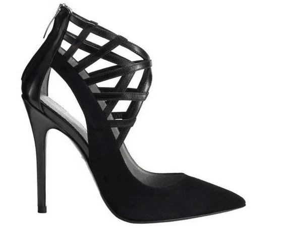 

Summer Female High Heels Pointed Toe Sandals Hollow Out Zipper Thin High-heeled Shoes Shallow Mouth Stilettos Ladies Shoes
