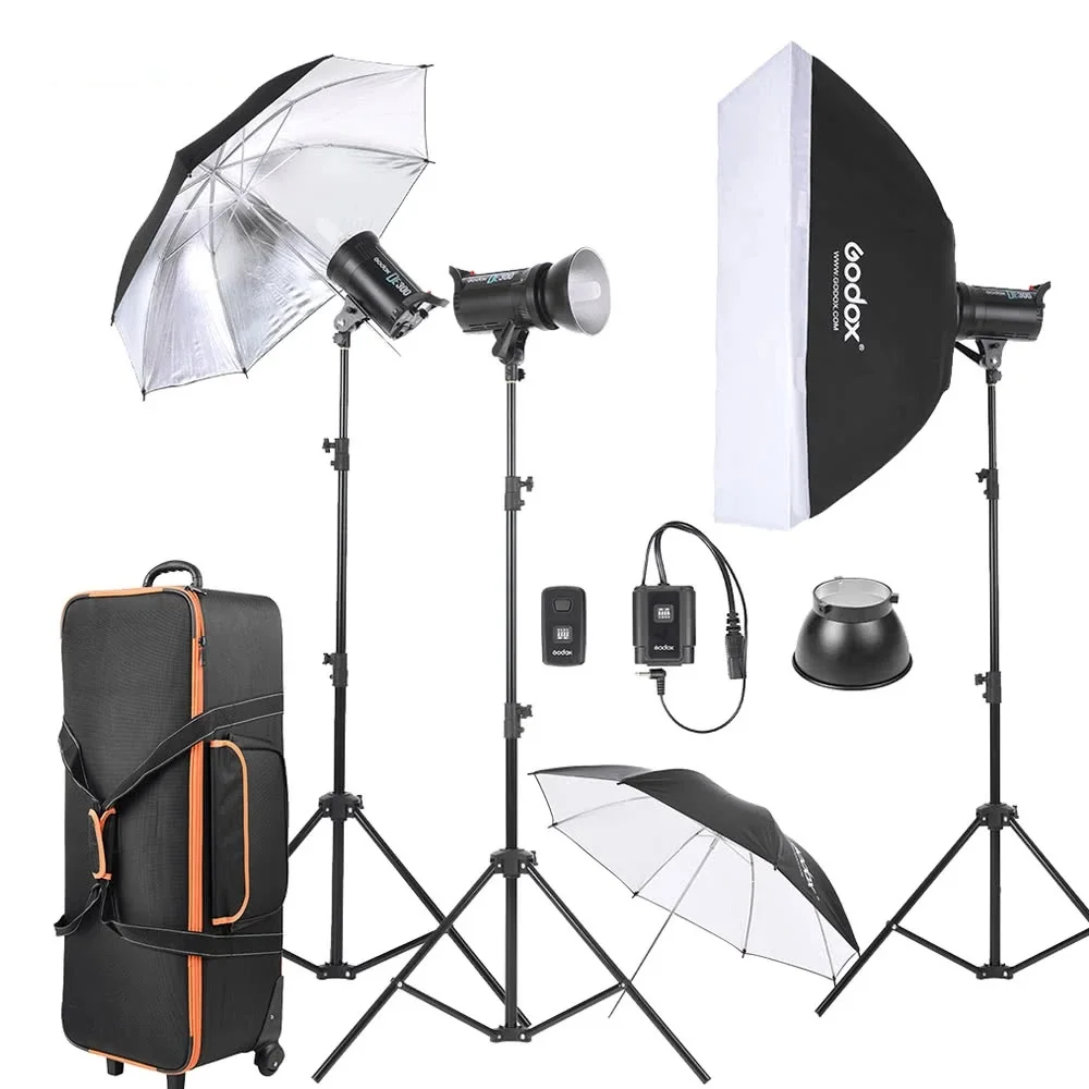 Набор вспышесветильник Godox DE300 3*300WS для студийной фотосъемки с