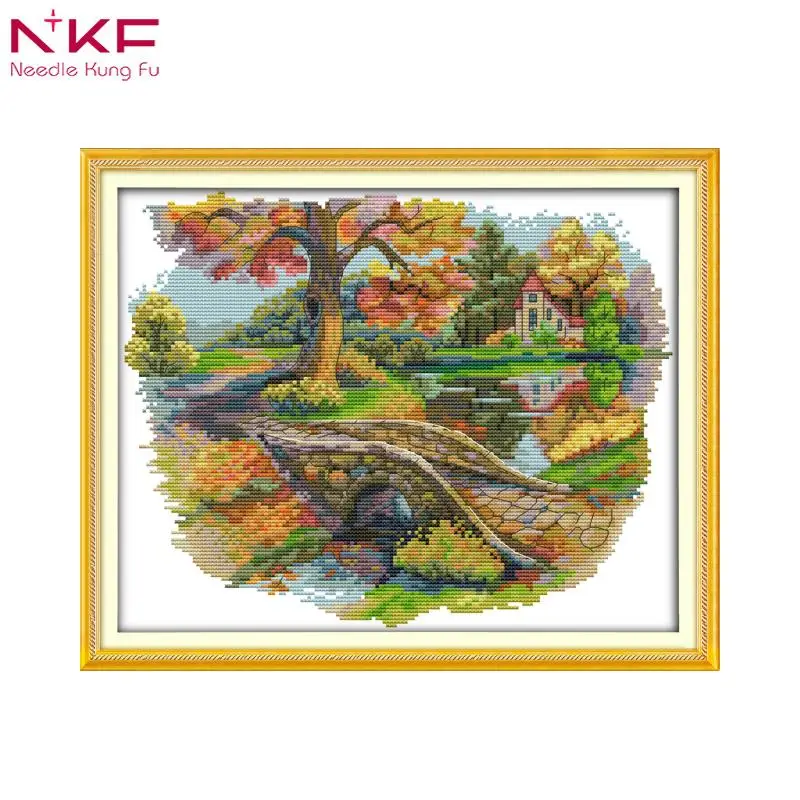 

NKF Autumn Scenery Printed Canvas DMC Counted Chinese Cross Stitch Kits Printed Fabric 11CT 14CT Ecological Cotton Cross Stitch