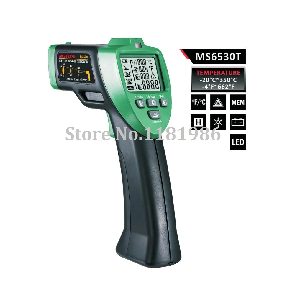 

MASTECH MS6530T 12:1 Digital Non-contact Infrared Thermometer Tester IR Laser Temperature Gun Meter Thermostat Range -20C~350C