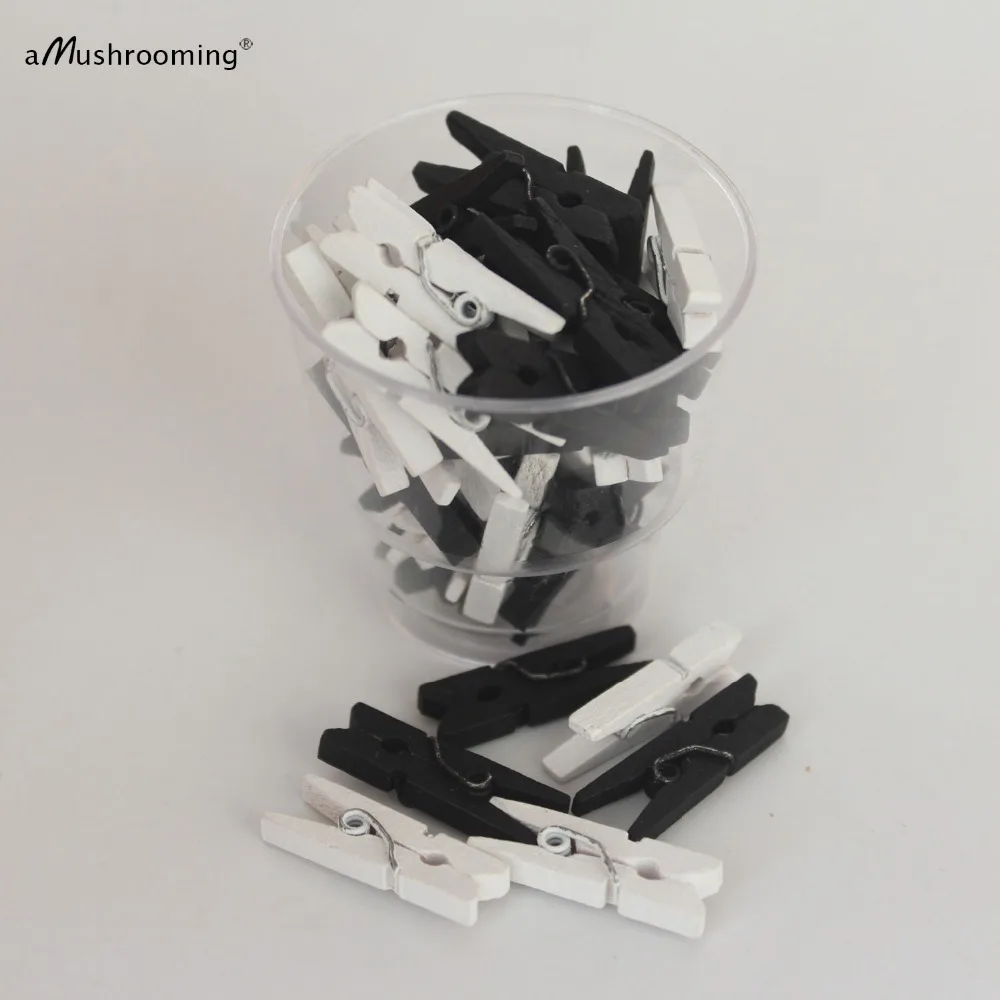 

Mini Pegs - Black and White Gift Wrapping | Set of 25 Clothespins | Office Supplies | Stationery | Clothes Pins DIY wood Decor