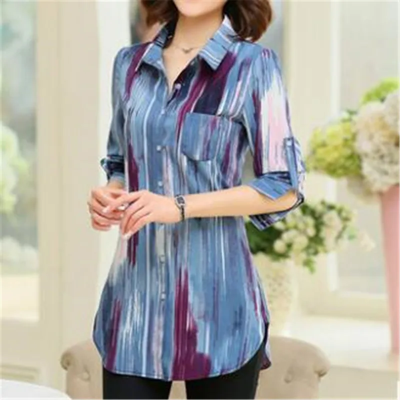 Nice Fashion Chiffon Blouses Women 6XL Plus Size Long Sleeve Turn Down