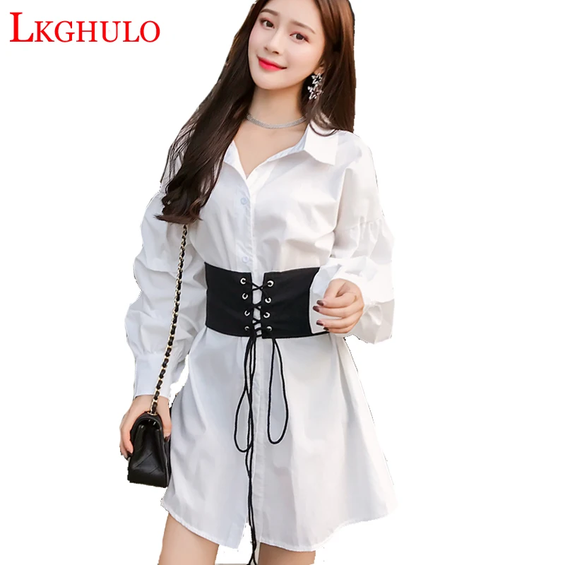 Рубашка женская с поясом белая офисная большого размера 2018|blouse shirt women|office shirtwomen