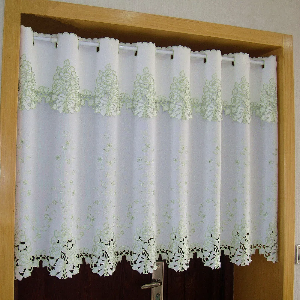 Japan Style Half Curtain Green Embroidery Coffee Curtain Opaque