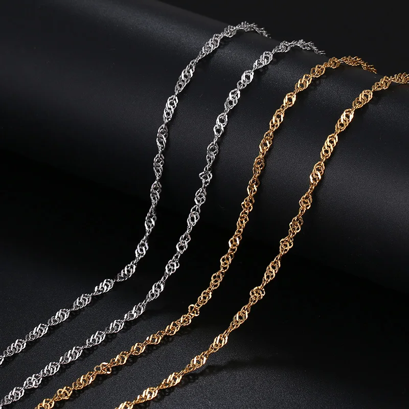 CACANA Stainless Steel Chain Necklaces For Man Women Gold Silver Color For Pendant Water Wave Donot Fade Jewelry A1297