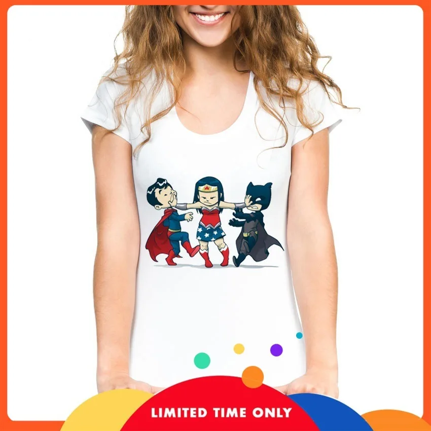 

Superhero Superman Printed T Shirt Batman Wonder Woman Graphic Tees Female White Modal Clothes Funny Animal Print Tops