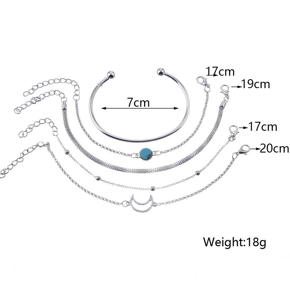 Sindlan 5 шт., полые браслеты с голубыми лунами для женщин, серебряные браслеты, браслеты в стиле бохо, набор, богемные женские браслеты на запястье, ювелирные изделия