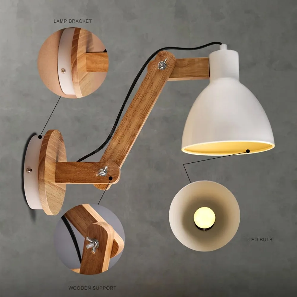 Aliexpress.com : Buy Fashion Wood Handcrafted Swing Arm Light Sconce LED Wall Lamp Nordic Style ...