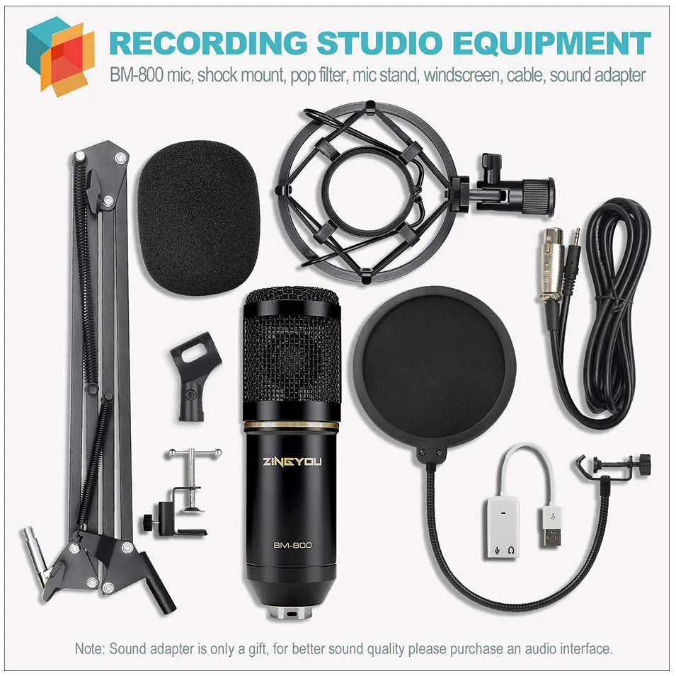 ZINGYOU BM 800 Studio Microphone Multifunctional Wired Cardioid Mic For Sound Recording Professional Condenser bm800 Microphone