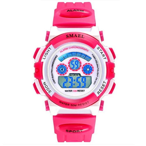 Для девочек на открытом воздухе SMAEL цифровые часы lcd детей 50 м Водонепроницаемый Наручные часы ударопрочные подарочная коробка для часов Girls0704 - Цвет: Pink Digital