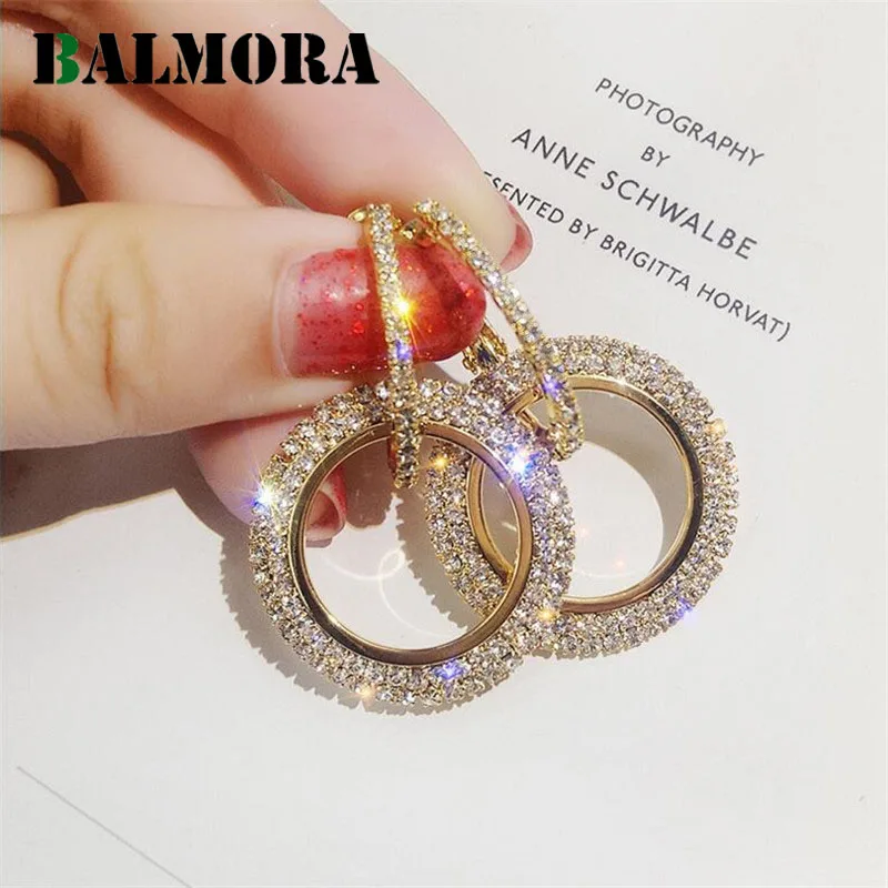 

BALMORA New Design Creative Jewelry High-grade Elegant Crystal Earrings Round Gold and Silver Earrings Wedding Party BKE0001