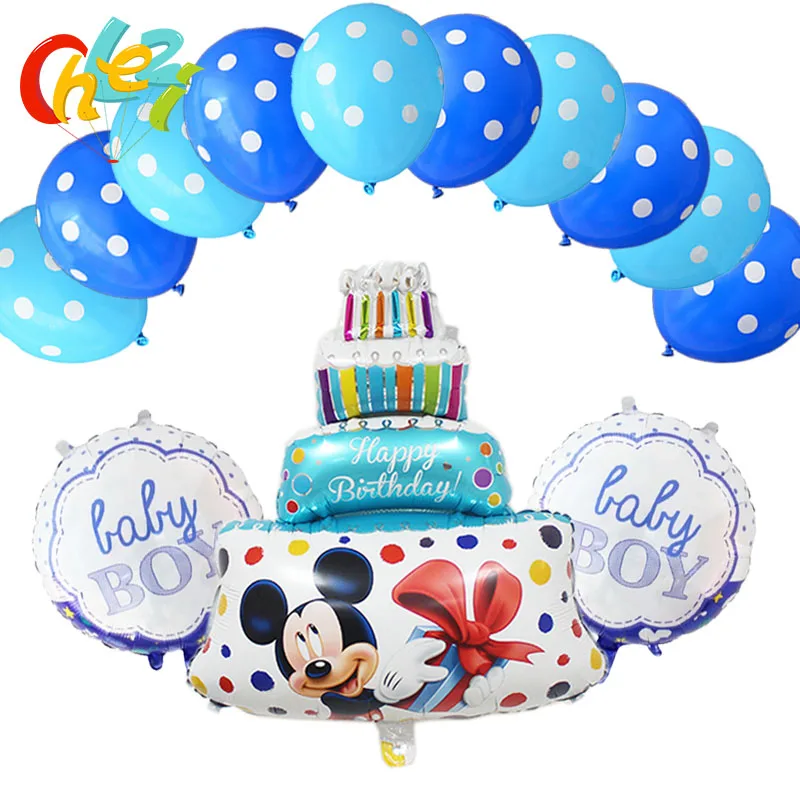 Blue Pink Large Cake Minnie Mickey Happy Birthday Foil Balloons for Baby Kids Birthday Party Decorations Inflatable Air Ballons - Цвет: 8