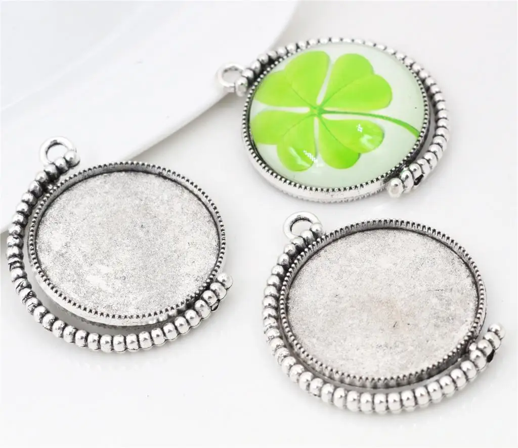 

5pcs 25mm Inner Size Rotation Double Side Antique Silver Colors Cameo Cabochon Base Setting Charms New Fashion Pendant (T2-15)