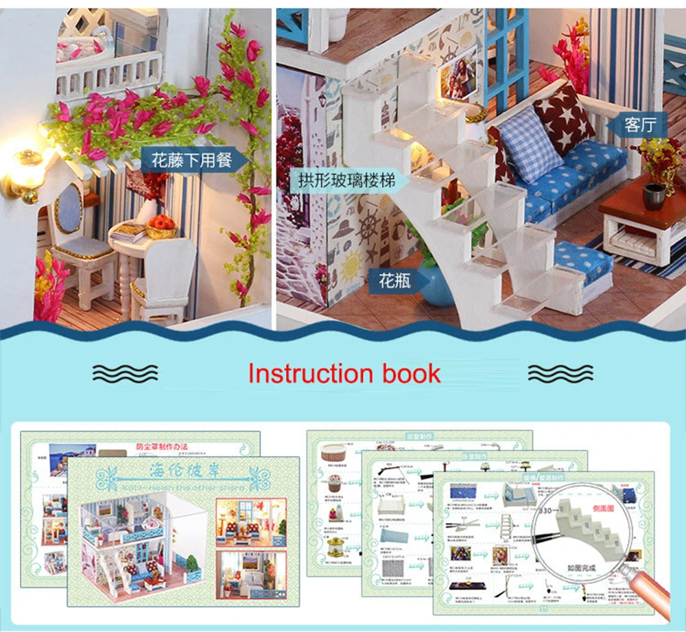 Diy Assemble Doll House Toy Wooden Miniatura Doll Houses Handmade Doll House Toys With Furniture Led Lights Kids Birthday Gifts (1)
