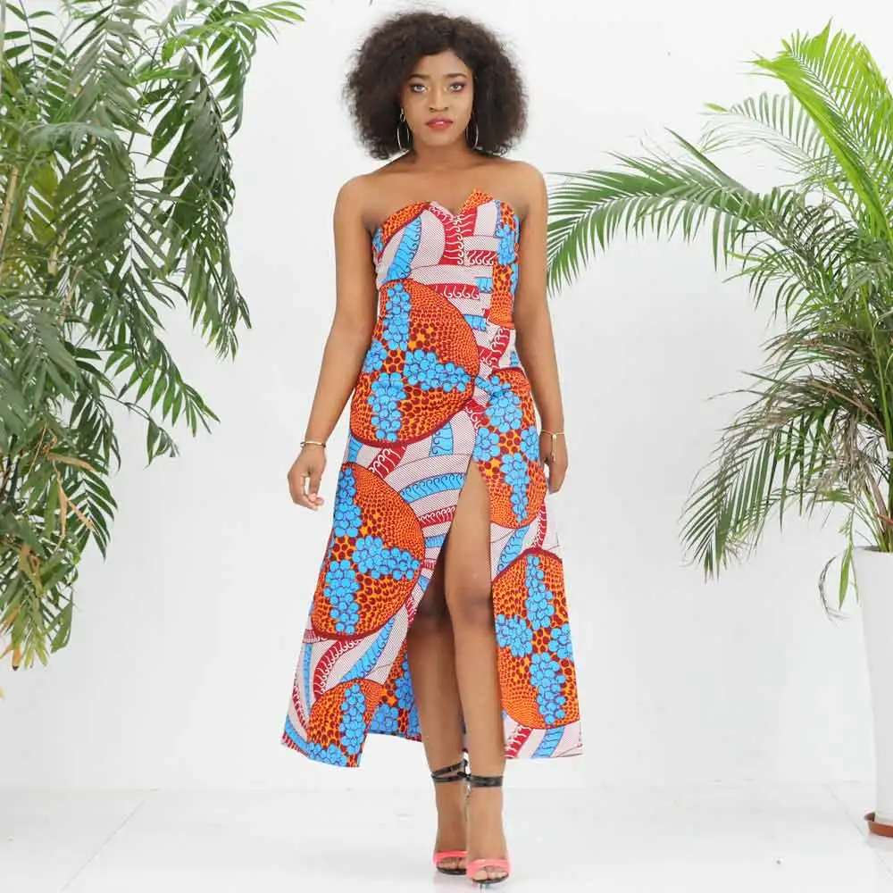 

african fashion dress for women Ankara cotton Wax Print Clothes Sexy Party tube top dress Plus Size