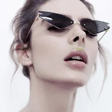 Новые модные солнцезащитные очки "кошачий глаз", винтажные брендовые дизайнерские солнцезащитные очки в металлической оправе, мужские зеркальные очки без оправы UV400