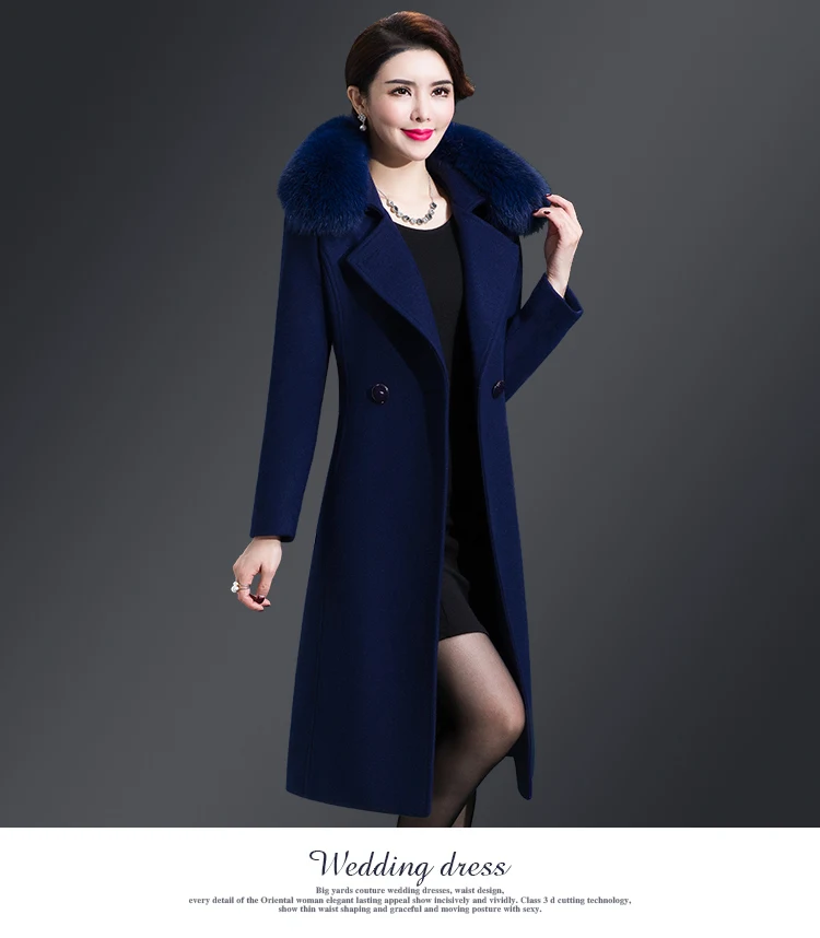 Зимнее шерстяное пальто женское 5XL длинное пальто с воротником из лисьего меха двустороннее кашемировое однотонное пальто с поясом тонкое пальто с карманами верхняя одежда