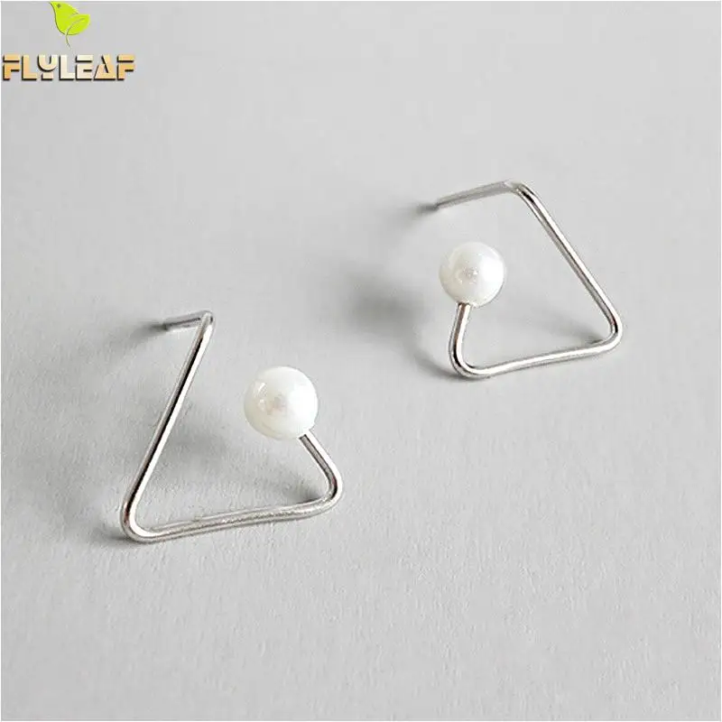 

Flyleaf 925 Sterling Silver Stud Earrings For Women Geometric Triangle Shell Pearl Simple Earings Fashion Jewelry Gift Ins Style