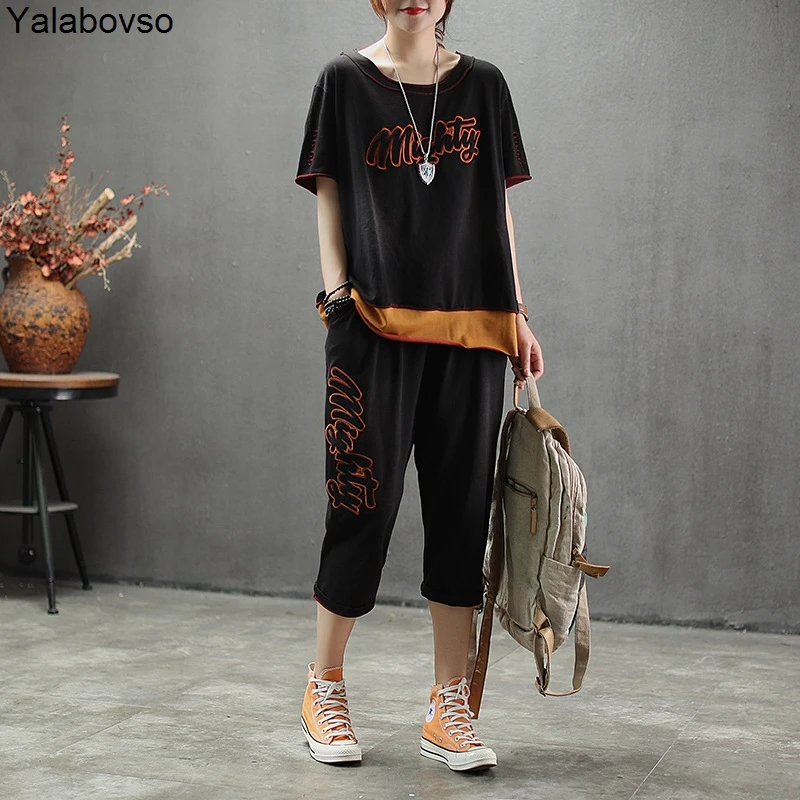 

Woman's set 2019 summer Loose suits for woman O neck Short sleeves Female