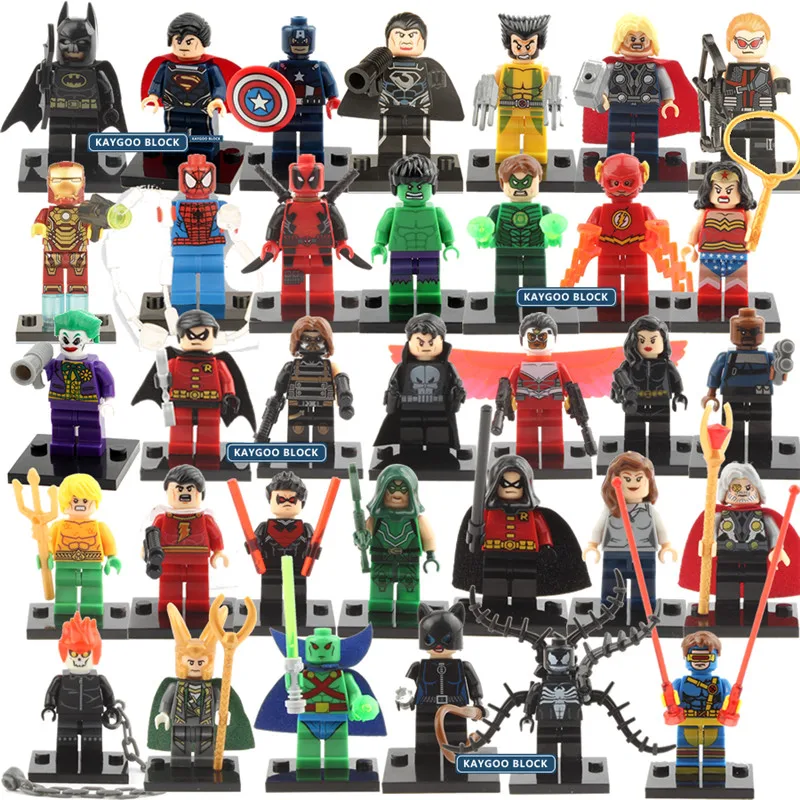 

34pcs/lot Super Heroes Avengers Marvel DC Building Blocks bricks spiderman Batman Ironman Deadpool Models Brick Set Kids Toy