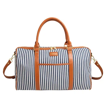 

Canvas bag striped travel bag Korean short travel bag portable duffel bag