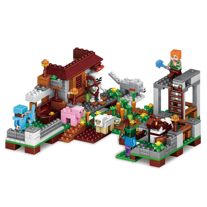 

4 In 1 Minecrafted Small Village My World Model Building Blocks Kit Kids Education Toys Gifts